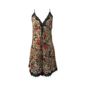 Vintage 80's Scrollwork Print Satin Slip Dress Negligee